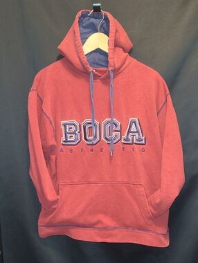 VINTAGE 90'S BOCA HOODIE Red  With Blue And White Embroidery